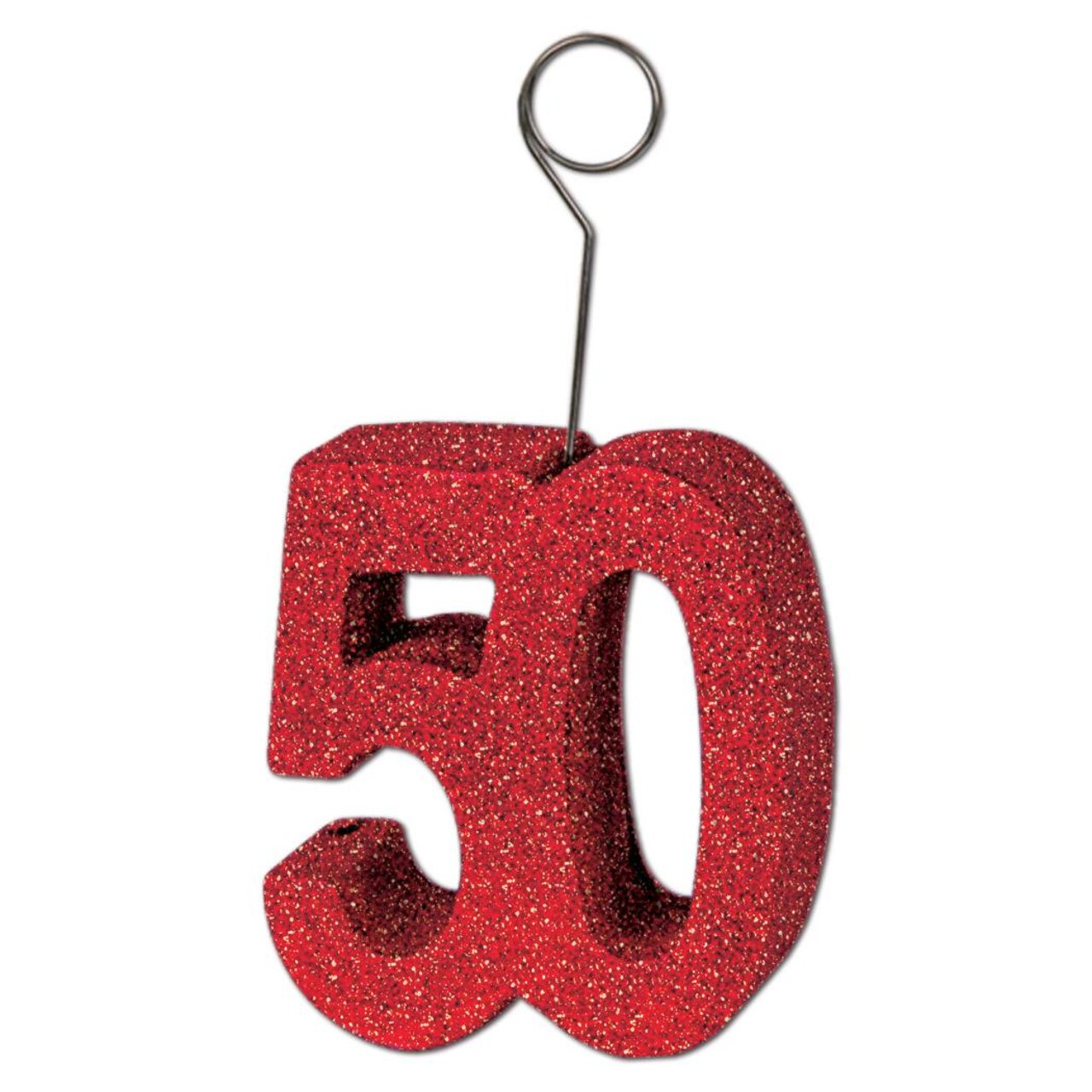 6 Pack Bulk Glittered 50th Birthday Party Photo/Balloon Holder - red